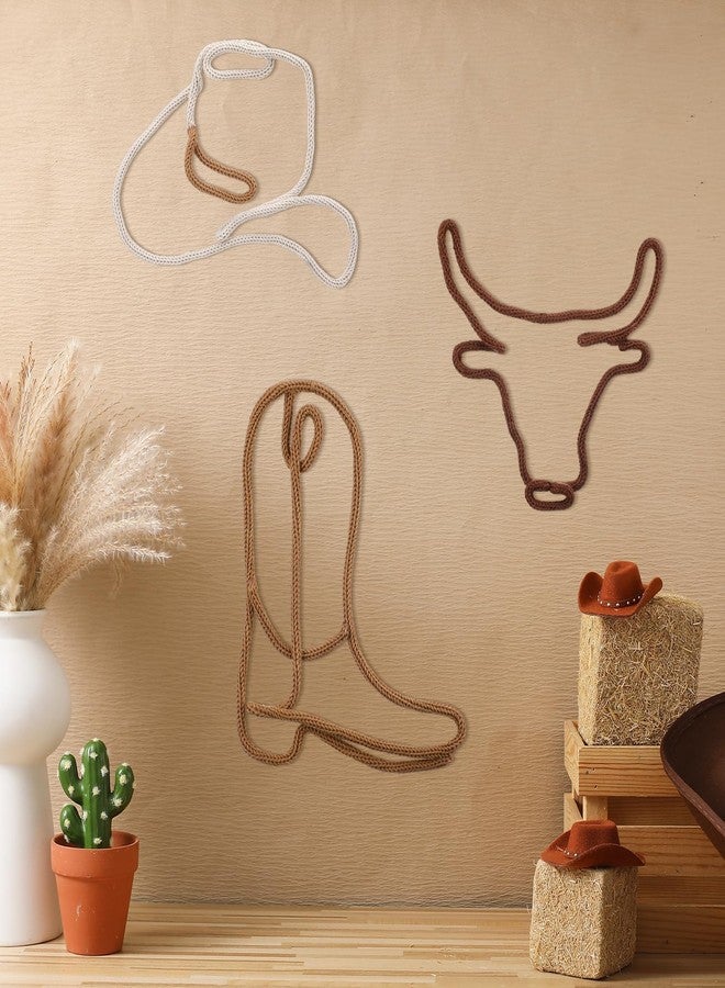 RattanView 3 Pcs Western Wall Decor Boho Nursery Room Decor Cowboy Boots Cowboy Hat Classroom Decorations Howdy Sign 3 Size Woven Macrame Decoration Cow Skull for Home Nursery Bedroom Living Room - Image 3